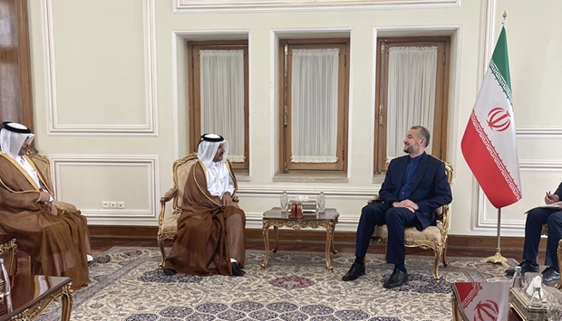HE the Secretary-General of the Ministry of Foreign Affairs Dr. Ahmed bin Hassan Al Hammadi meets with the Minister of Foreign Affairs of the Islamic Republic of Iran Hossein Amir Abdollahian