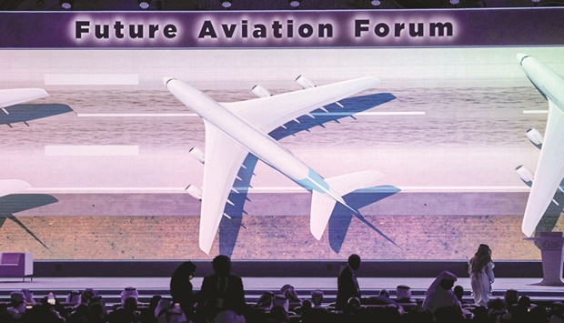 People attend the Future Aviation Forum in Riyadh on Monday. The kingdom's aviation goals, part of the wide-ranging ,Vision 2030, reforms, include more than tripling annual traffic to 330mn passengers by the end of the decade.