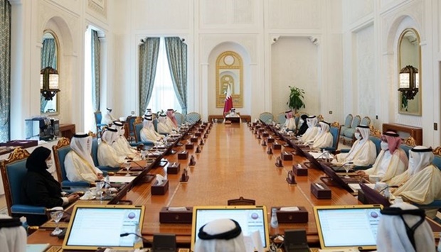 HE the Prime Minister and Minister of Interior Sheikh Khalid bin Khalifa bin Abdulaziz Al-Thani chairs the Cabinet's regular meeting held at its seat at the Amiri Diwan