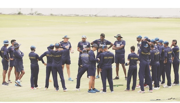 Sri Lankan coach Chris Silverwood addresses the players ahead of the Test series against Bandladesh.