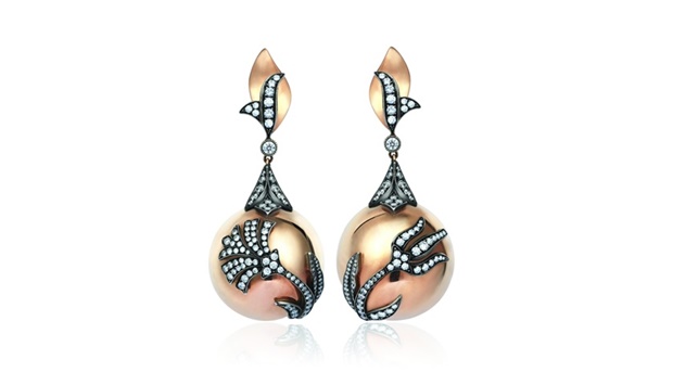 Monan Carnation & Tulip Ball Yellow Gold and Diamond Earrings from the Secret Garden Collection.