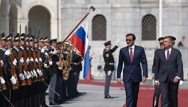His Highness the Amir Sheikh Tamim bin Hamad Al-Thani being accorded an official reception at Ljubljana