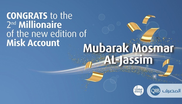 Mubarak Mosmar al-Jassim received QR1mn at the fifth edition of QIBu2019s Misk Account draw, thus becoming the second millionaire of the year.