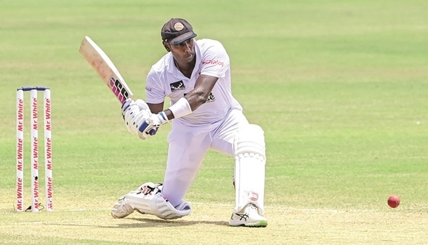 Sri Lankau2019s Angelo Mathews plays a shot during the second day of the first Test against Bangladesh at the Zahur Ahmed  Chowdhury Stadium in Chittagong yesterday. (AFP)