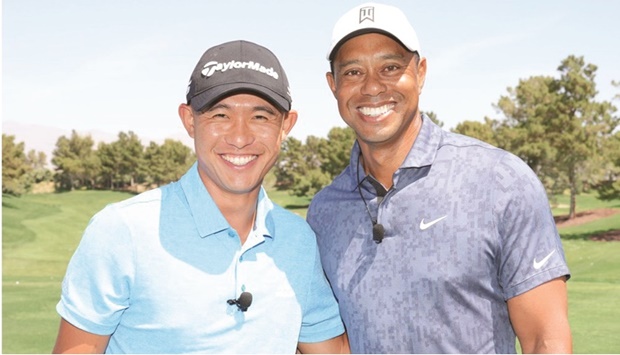 ?  Golf great Tiger Woods of the US is seen with Colin Morikawa at the Southern Hills Country Club on April 29, 2022. The worldu2019s top 100 players including Woods will be seen in action at this weeku2019s PGA Championship.