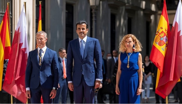 His Highness the Amir was received by the President of the Senate of Spain Ander Gil, the President of the Spanish Congress of Deputies Meritxell Batet, and a number of the members of the Spanish Senate and the Spanish Congress of Deputies.