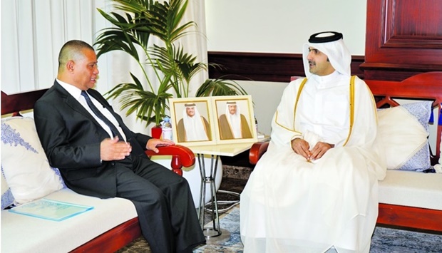 Indonesian ambassador Ridwan Hassan with Qatar's Minister of Culture HE Sheikh Abdulrahman bin Hamad al-Thani.