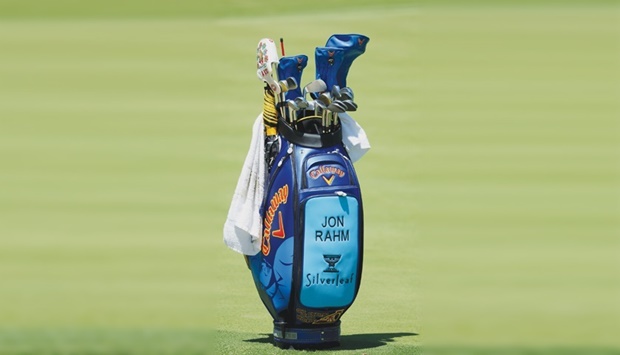 A detailed view of a golf bag belonging to Jon Rahm of Spain is seen during a practice round prior to the start of the 2022 PGA Championship. (AFP)