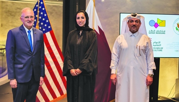 US embassy chargu00e9 d'affaires Ian McCary, Sheikha Mayes bint Hamad al-Thani and Ahmad al-Namla at the event.