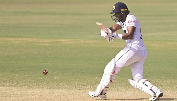 Sri Lankau2019s Dinesh Chandimal plays a shot in Chittagong yesterday. (AFP)