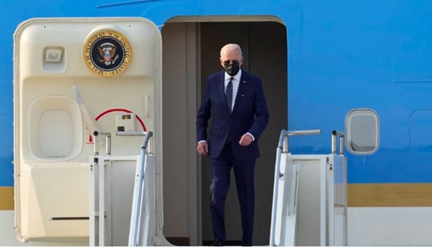 U.S. President Joe Biden exits Air Force One as he arrives at the Osan Air Base in Pyeongtaek, South Korea May 20, 2022.