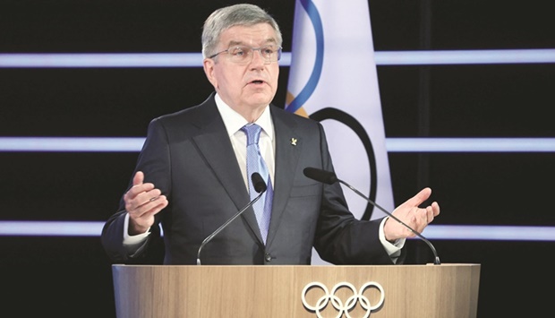 International Olympic Committee (IOC) President Thomas Bach delivers a speech during the final day of the 139th IOC Session at the Olympic House in Lausanne yesterday. (AFP)