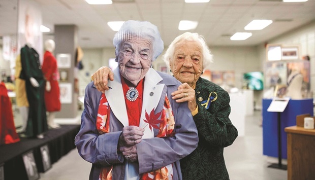101-year-old Hazel McCallion poses with a cutout of herself at a museum dedicated to her long life and accomplishments in public service in Mississauga. (AFP)