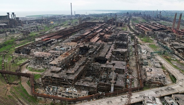 A view shows destroyed facilities of Azovstal Iron and Steel Works during Ukraine-Russia conflict in the southern port city of Mariupol, Ukraine on May 22. Picture taken with a drone. REUTERS/Pavel Klimov