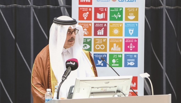 HE Dr Hamad bin Abdulaziz al-Kawari speaking at the event.