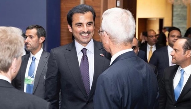 His Highness the Amir Sheikh Tamim bin Hamad al-Thani attended the reception hosted by the Qatar Investment Authority (QIA) on the sidelines of the World Economic Forum (WEF) in Davos on Monday evening.
