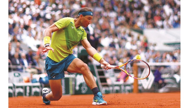 Spainu2019s Rafael Nadal plays backhand during his French Open first-round match against Australiau2019s Jordan Thompson. (Reuters)