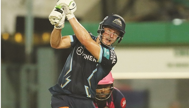 David Miller of Gujarat Titans in action against Rajasthan Royals during their 2022 IPL Qualifier clash at the Eden Gardens in Kolkata yesterday. Titans won by seven wickets to reach the final.