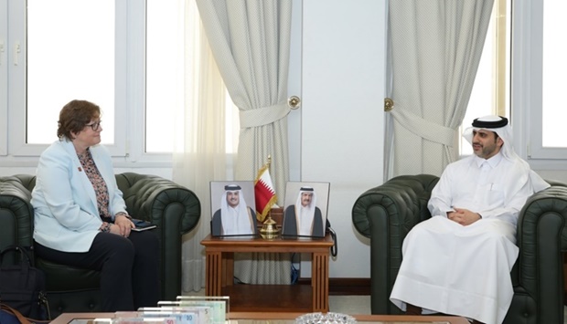 HE the Governor of the Qatar Central Bank Sheikh Bandar bin Mohamed bin Saoud al-Thani meets with Cyber Security Ambassador of the United Kingdom Juliette Wilcox
