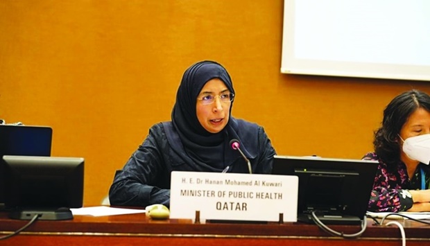 HE Dr Hanan Mohamed al-Kuwari speaking at a strategic roundtable on behavioural sciences for better health in Geneva.