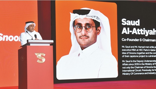 Snoonu co-founder and chairman Saud al-Attiyah addressing the event. PICTURES: Thajudheen