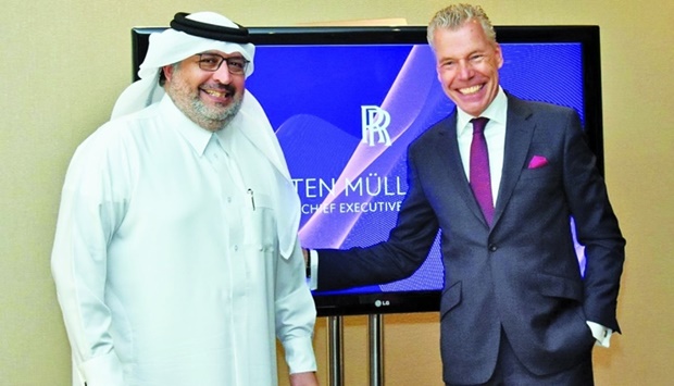 Gulf Times Editor-in-Chief Faisal Abdulhameed al-Mudahka with Rolls-Royce CEO Torsten Mu00fcller-?tv?s. PICTURE: Thajudheen