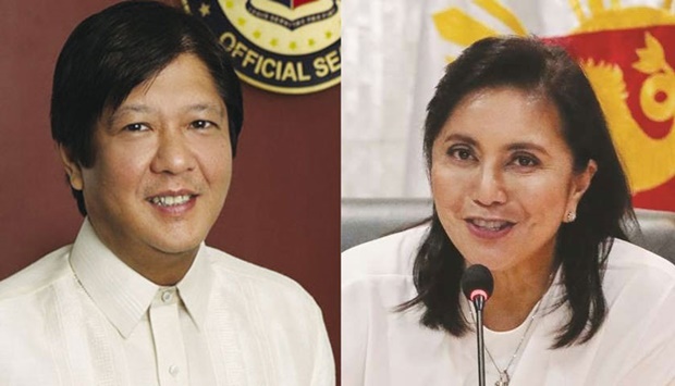 In a combination photo, Ferdinand Marcos Jr (left) and old rival Leni Robredo.