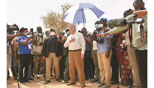 United Nations Secretary-General Antonio Guterres is seen yesterday at an internally displaced persons (IDP) camp in Ouallam, Niger, during his visit to the country.