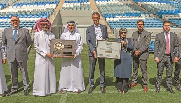Gord founding chairman Dr Yousef al-Horr in this file photo of the awarding of the GSAS certificate for Al Janoub Stadium. The facility is now the first stadium to have all three certifications: GSAS Design & Build, GSAS Construction Management and GSAS Operations.