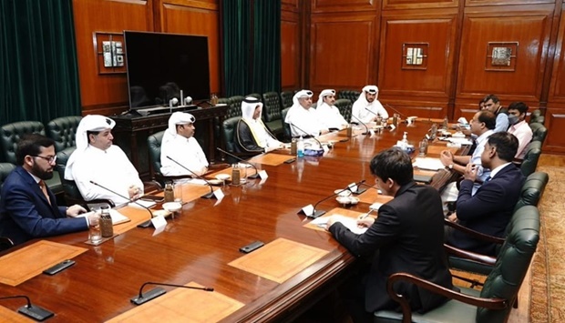 The Qatari delegation holding discussions in New Delhi.