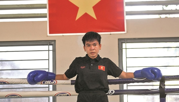 Nguyen Thi Thu Nhi, Vietnamu2019s first world boxing champion, during a training session at the Ho Chi Minh City National Sports Training Center in Ho Chi Minh City on April 22, 2022. (AFP)