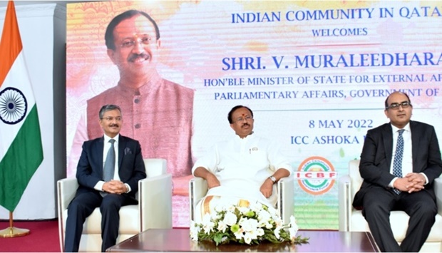 Indian ambassador Dr. Deepak Mittal, Minister of State for External Affairs and Minister of Parliamentary Affairs of India V Muraleedharan and Joint Secretary Ministry of External Affairs Vipul attending the function