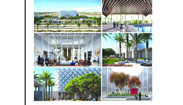 A combo illustration of the proposed building of the US embassy.