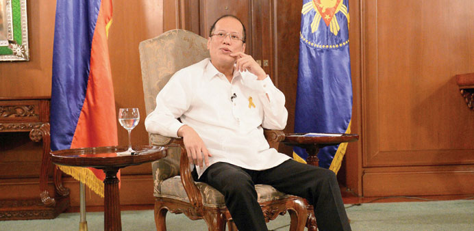 Philippine President Aquino speaking at the Malacanang Palace in Manila.