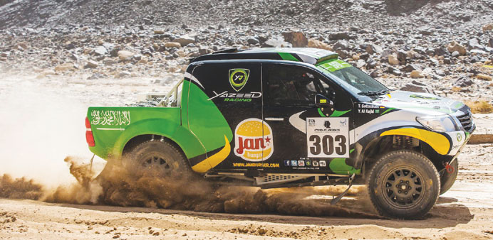 Saudi Arabian driver Yazeed al-Rajhi in action at the Pharoans Rally in Egypt