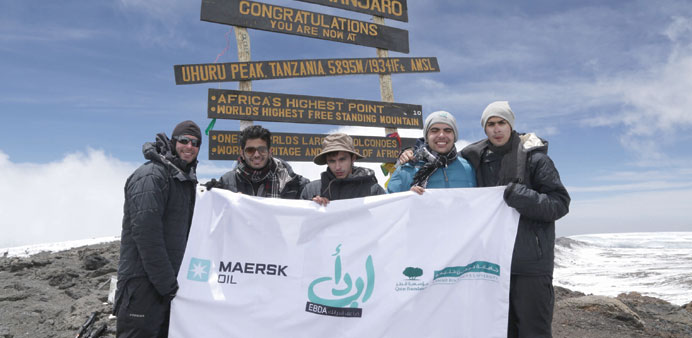 Some of the Education City students atop Mount Kilimanjaro in Tanzania.