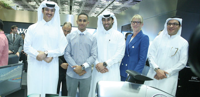Lewis Hamilton along with IWC Schaffhausen and Al Majed Jewellery officials.