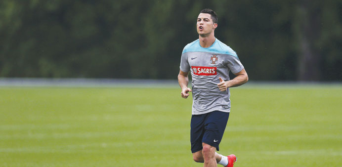 File photo of Portugal captain Cristiano Ronaldo jogging during a training session at the team camp in New Jersey.