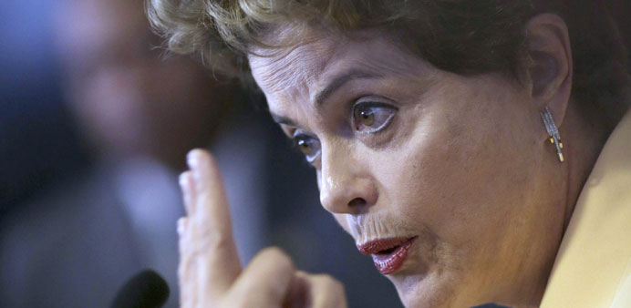 President Rousseff during news conference at the Planalto Palace in Brasilia yesterday.