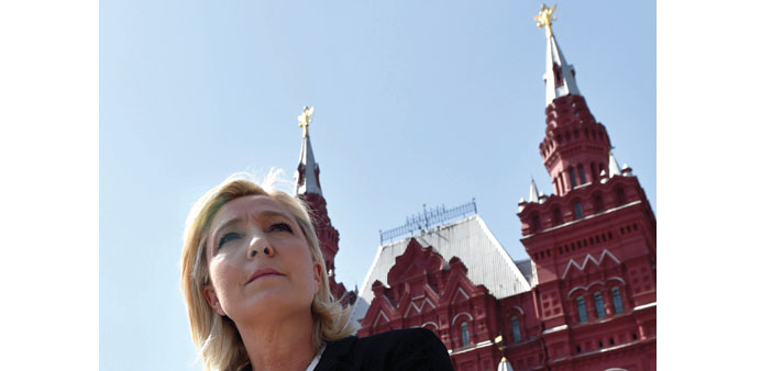 Le Pen at Moscowu2019s Red Square before a meeting with Naryshkin.