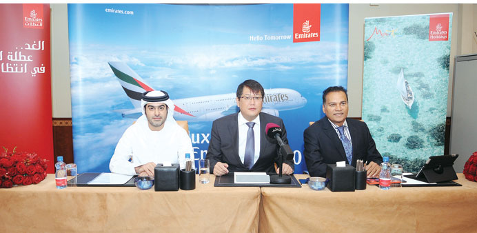 MTPA and Emirates officials at a press conference in Doha yesterday. PICTURE:  Najeer Feroke