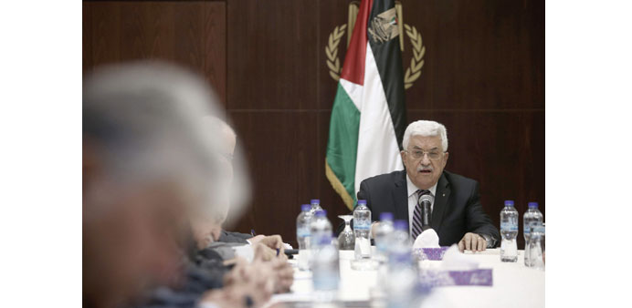 Abbas chairs a meeting of the PLO executive committee in Ramallah yesterday. 