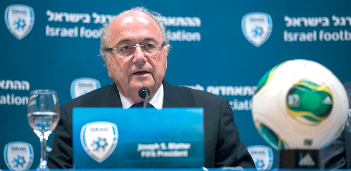 Blatter speaks during a news conference in Jerusalem yesterday.