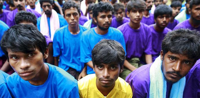 Refugees who were rescued by the Myanmar navy