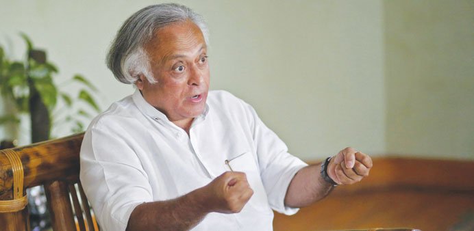 Jairam Ramesh gestures during an interview with Reuters in New Delhi yesterday.