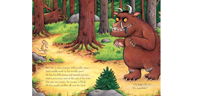 CLOSE ENCOUNTERS: A page from one of The Gruffalo books that follows the story of the monster and a little brown mouse in the deep dark wood.