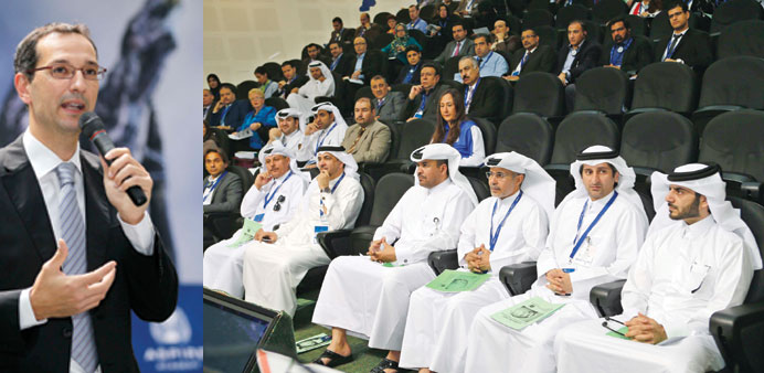  Bravo addressing the gathering. Right: A section of the audience at the Aspire For Education II conference at the Aspire Academy.