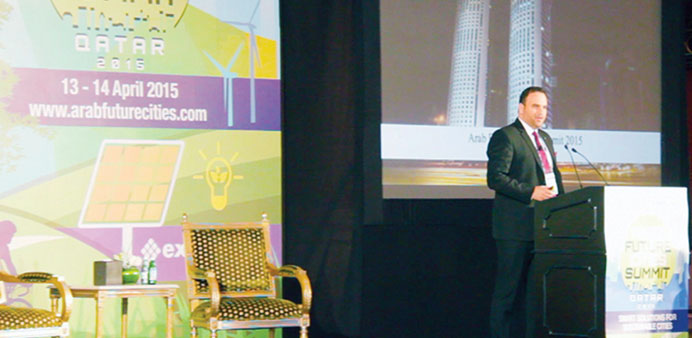 Mohamed Sleiman speaking at the summit on smart living solutions.
