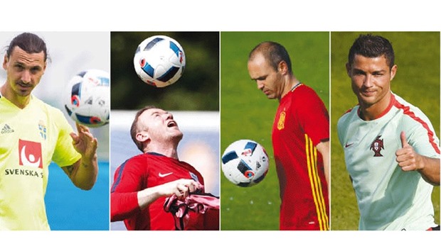 (From left) Swedenu2019s Zlatan Ibrahimovic, Englandu2019s Wayne Rooney, Spainu2019s Andres Iniesta and Portugalu2019s Cristiano Ronaldo (AFP/Reuters)