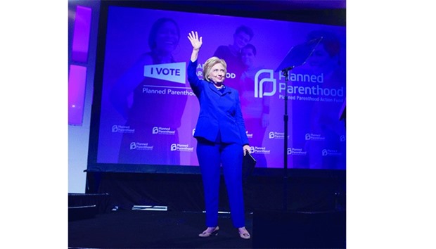 US Democratic presidential candidate Hillary Clinton addresses the Planned Parenthood Action Fund in Washington, DC, yesterday.